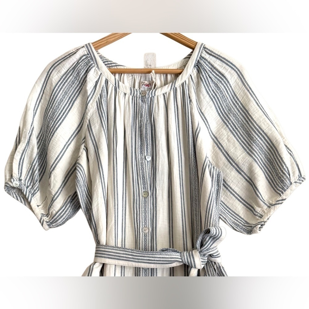 FAHERTY Boho Minimalist Oversized Carmel Dream Stripe Gauze Midi Dress Sz S NWT - Picture 4 of 14